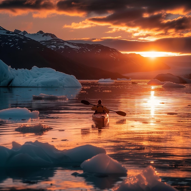 Cielos de fuego sobre la aventura del kayak helado