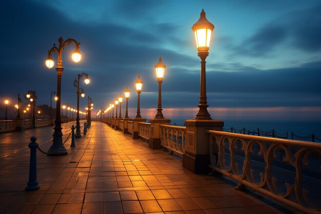 Cielos nublados por la noche en el muelle