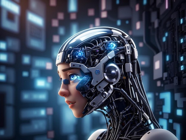 Ciencia abstracta futurista tecnología chipset de procesador de IA y dominación de la mente cibernética cerebro humano