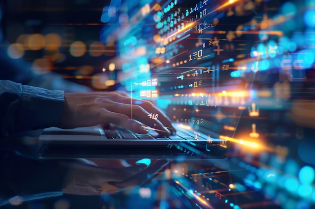 Ciencia de datos concepto de tecnología digital Ingeniero de ciencias de la computación programación en portátil en smart off