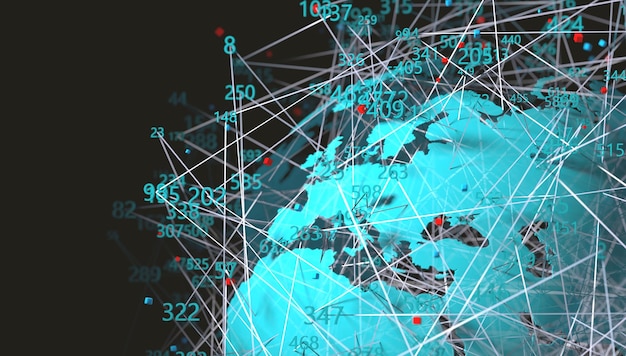 Ciência de dados. conceito de big data. mapa do mundo e estrutura de dados. resumo de comunicação e tecnologia