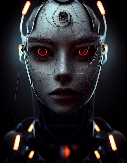 Ciencia ficción Hermosa mujer cyborg humanoide Ilustración de arte conceptual 3D