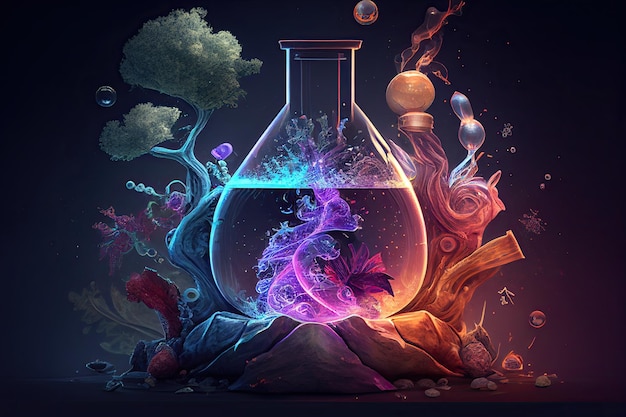 Ciencia fondo ilustración diseño científico Frascos vidrio y química física elementos