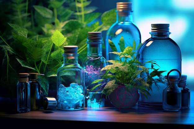 Ciencia con muestras de plantas y botellas con IA Generativa