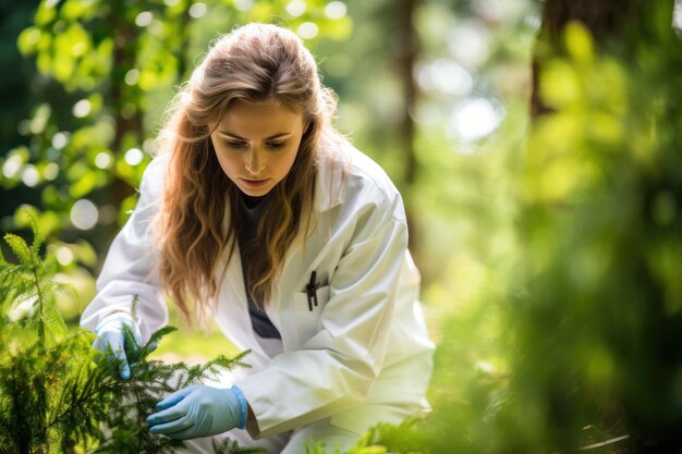 Científica dedicada al análisis de la vegetación en el hábitat natural