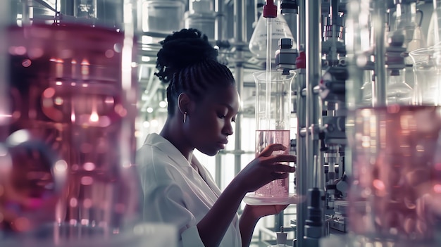 Foto científica que trabaja en un laboratorio