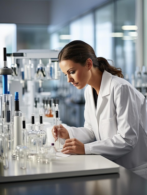 científicas profesionales mujeres que trabajan en laboratorios químicos científicamente con tubo de ensayo de vidrio