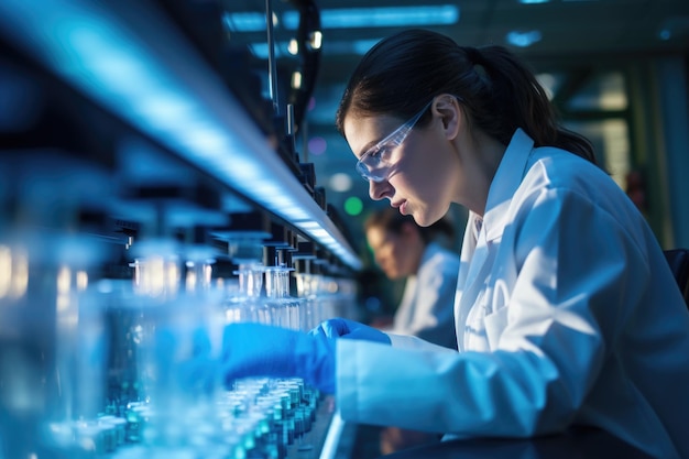 Científico analizando meticulosamente muestras en un laboratorio moderno