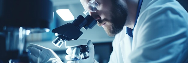 Científico avanza innovaciones médicas y científicas utilizando un microscopio en el laboratorio