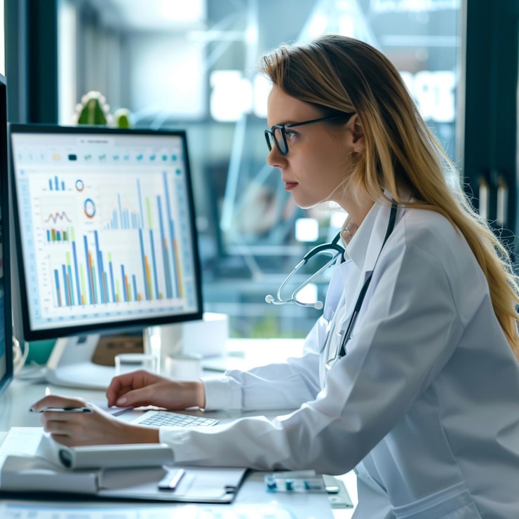 Un científico de datos que visualiza el aprendizaje automático con antecedentes en ciencias de la computación