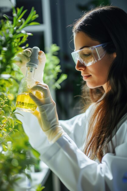 Científico dermatólogo probando un producto cosmético natural orgánico en el laboratorio