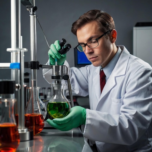 un científico está trabajando en un laboratorio con un tubo de ensayo