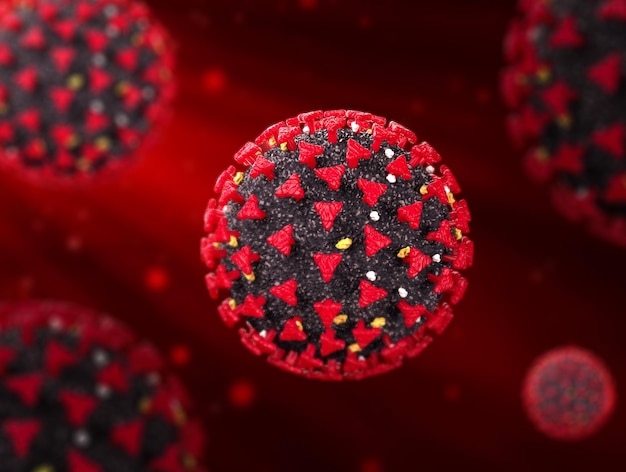 Científico exacto Coronavirus COVID19 sobre fondo rojo ilustración 3d representación 3d