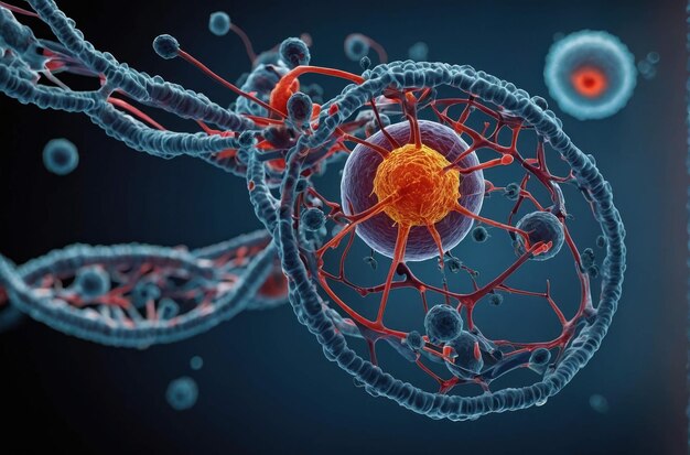 Científico examinando un modelo 3D de virus