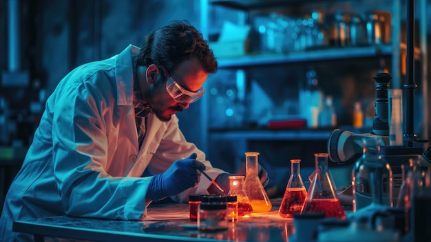 Científico examinando una placa de Petri en un ambiente de laboratorio