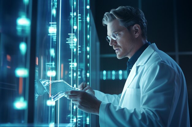 Un científico examinando un tubo de ensayo con la IA generativa