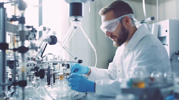 Un científico extrae aceite de CBD del cannabis para una instalación de investigación médica Aceite extraído del cáñamo Máquina para destilación de película delgada en plantas a escala de laboratorio GENERAR IA