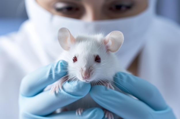 Científico con músculo de ratón de laboratorio blanco en las manos