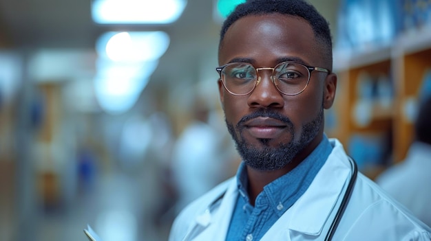 Científico profesional con gafas y bata de laboratorio