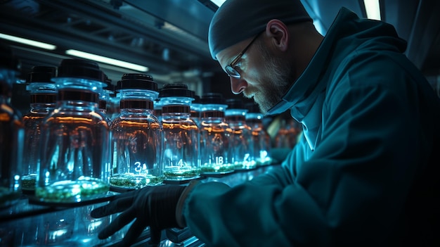 Foto científico químico de laboratorio que trabaja en un laboratorio concepto científico y tecnológico