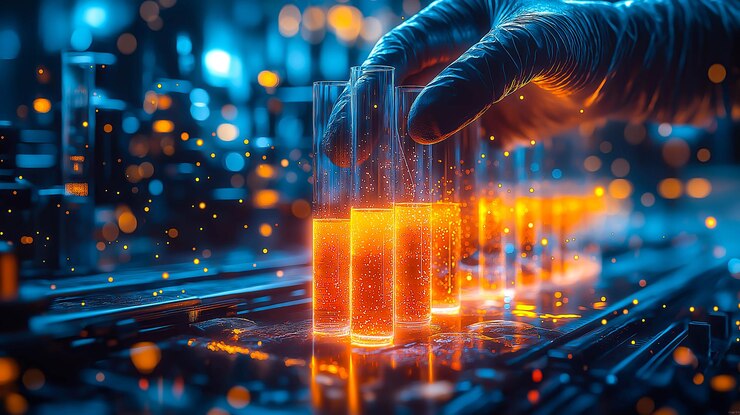 Un científico sostiene tubos o viales de pruebas médicas centrados en la investigación farmacéutica IA generativa