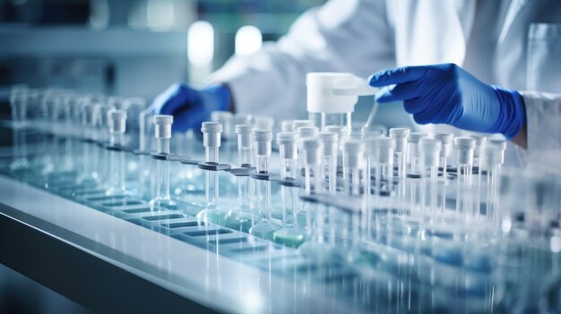 Un científico trabaja con tubos de ensayo en un laboratorio Investigaciones químicas y biológicas en el laboratorio