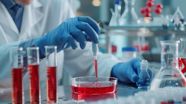 Foto un científico está trabajando en un laboratorio con un tubo de ensayo