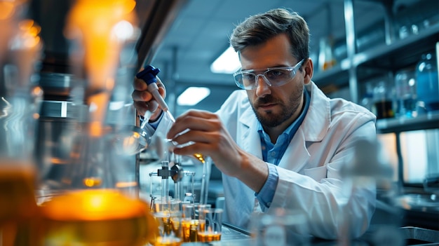 Foto un científico está trabajando en un laboratorio