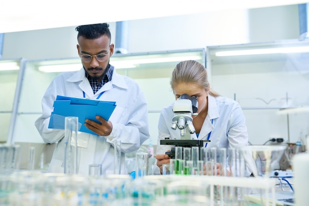 Científicos haciendo investigación en laboratorio