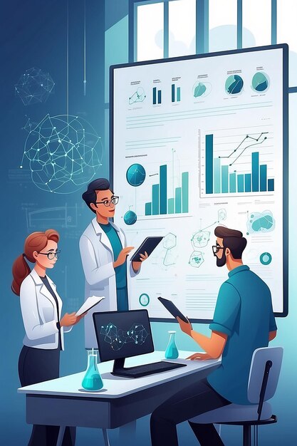 Científicos de monitoreo de experimentos químicos discutiendo los resultados de la investigación Ilustración vectorial