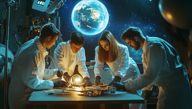 científicos que trabajan en un experimento científico