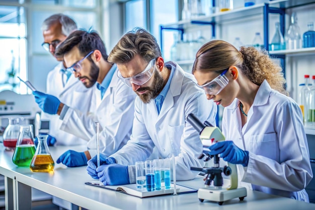 Foto científicos que trabajan en el laboratorio