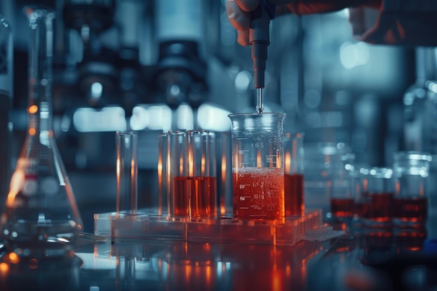 Científicos realizando un experimento químico en el laboratorio con un gotero y un tubo de ensayo