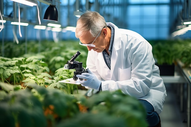 Cientista agrícola que aplica métodos inovadores para a erradicação de pragas em culturas experimentais