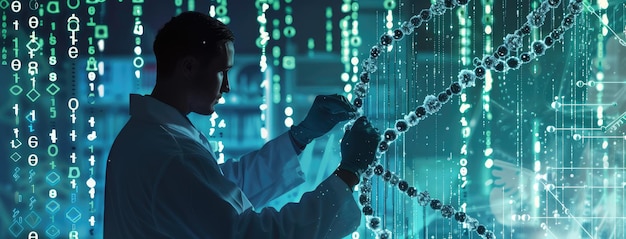 Cientista Analisando a Estrutura do DNA em Laboratório Moderno