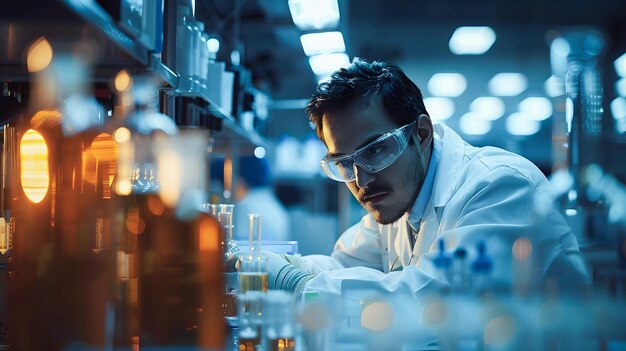 Foto cientista conduzindo pesquisas em ia gerativa de laboratório