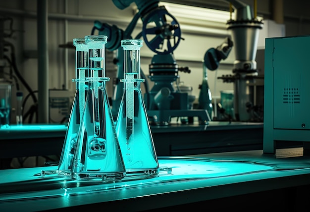 Foto cientista dispensando líquido azul em tubos de ensaio pesquisa e análise de laboratório