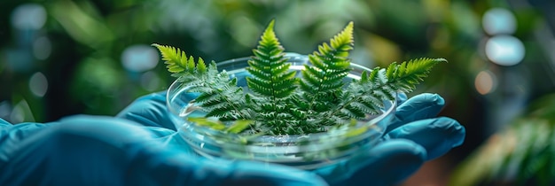 Cientista examinando a planta de samambaia em laboratório