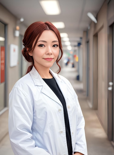 Cientista pesquisadora asiática vestindo jaleco Generative AI