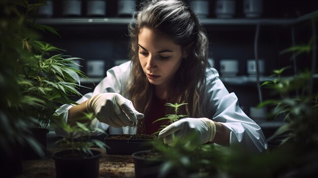 Cientista pesquisando cannabis planta maconha plantação de maconha generativa AI