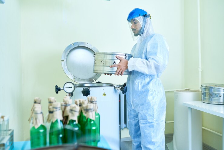 Foto cientista trabalhando com máquinas no laboratório