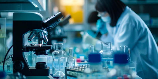 Cientistas experimentando pesquisa genética e biotecnologia em um laboratório