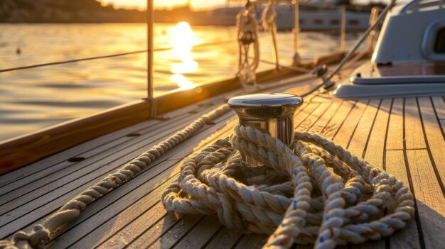 El cierre de la cuerda en el barco