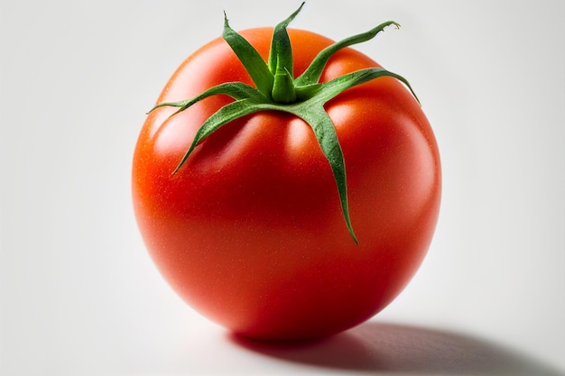 Cierre delicioso tomate rojo sobre fondo blanco aislado. Tomates con hojas de albahaca verde.