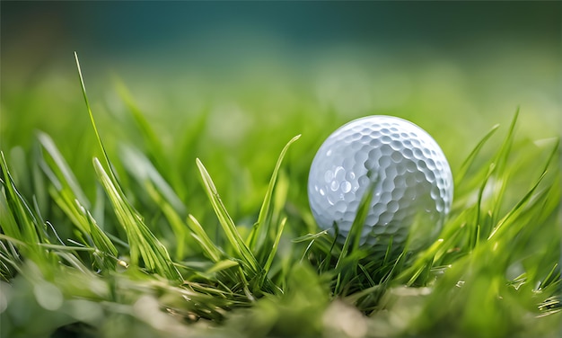 Ciérrese para arriba de pelota de golf en hierba verde