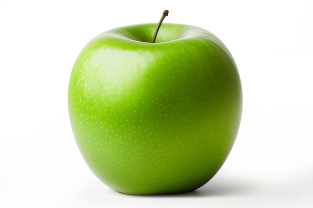 Foto ciérrese encima de la manzana jugosa fresca verde aislada en el fondo blanco con la trayectoria de recortes.
