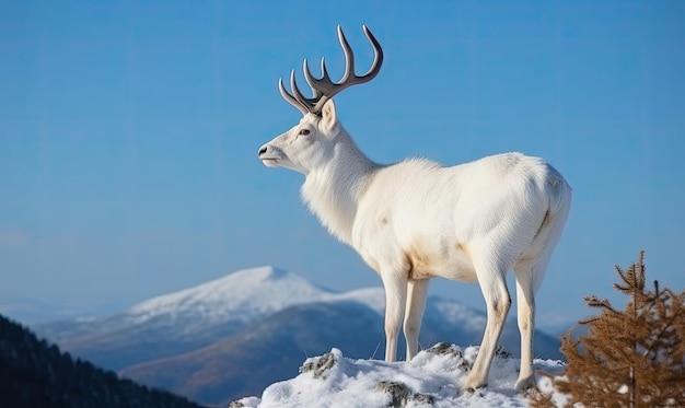 El ciervo blanco de cuerno dorado agrega una belleza etérea al bosque creando utilizando herramientas de IA generativas