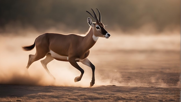 Un ciervo corriendo en un desierto.