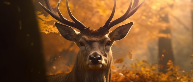 Un ciervo con cuernos en el bosque.