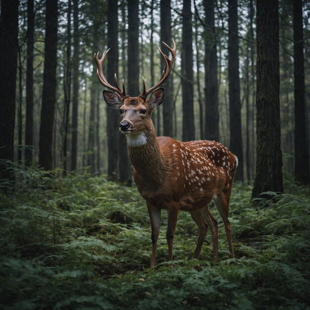 un ciervo está en el bosque en el bosque